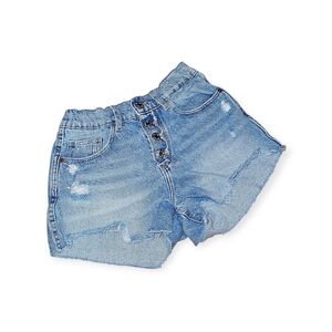 Zara Distressed Paperbag Denim Button Fly Jean Shorts Elastic Waistband 11-12